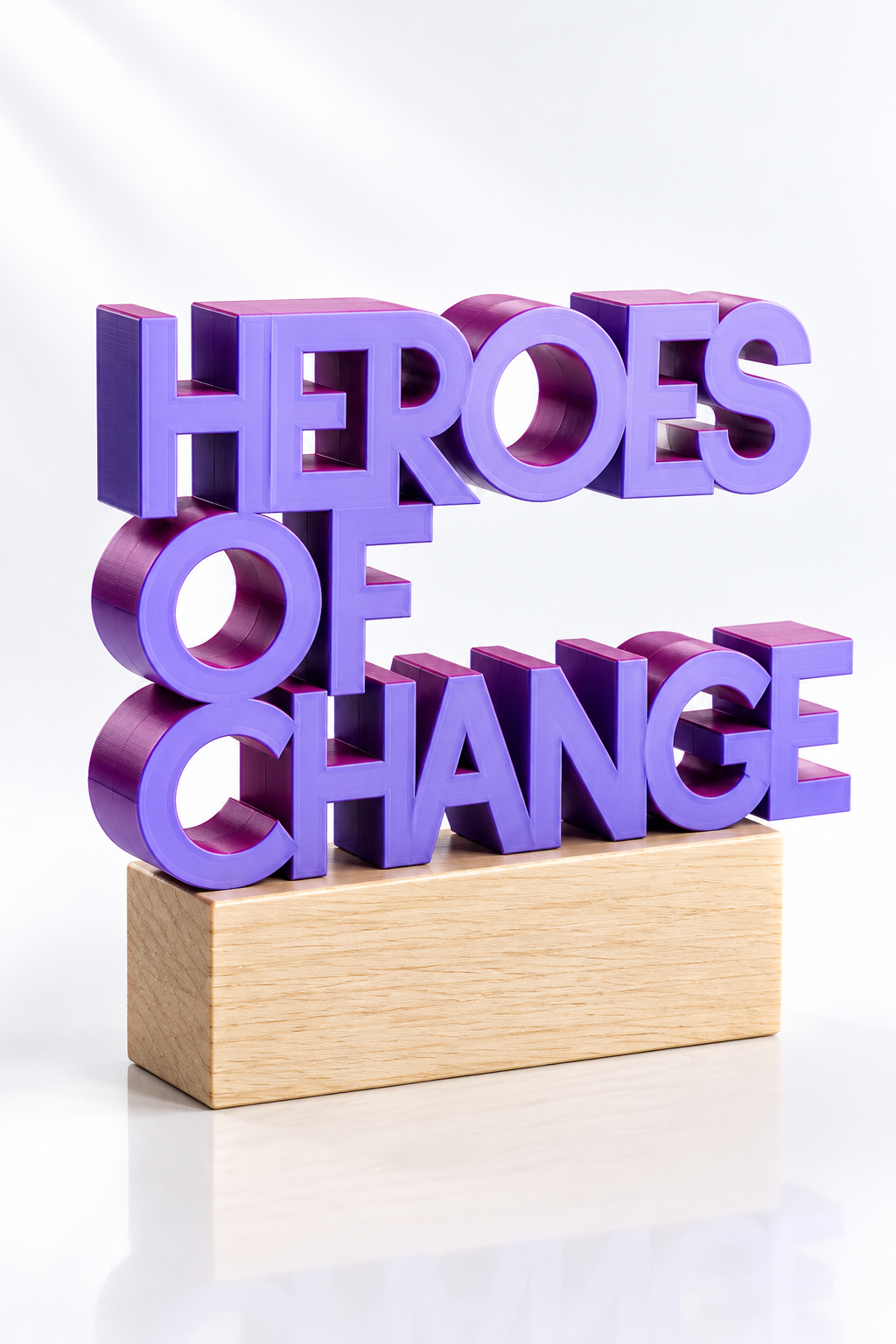 Purple and magenta Heroes of Change dimensional award