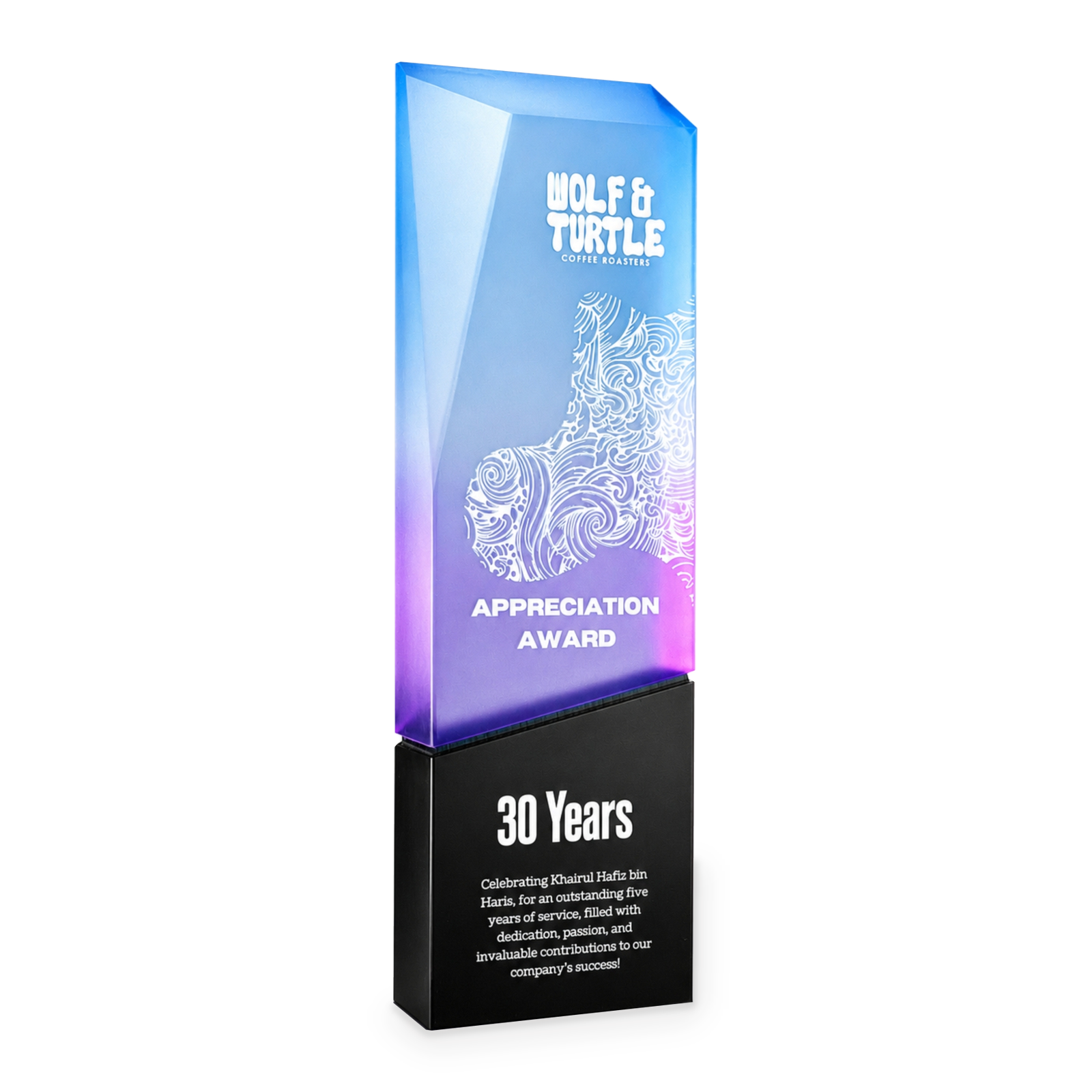 Color Glow Series / Frost Glow Acrylic Award Series · G015-T01 · Models 1047 · GoBig catalogue product designs on a white background