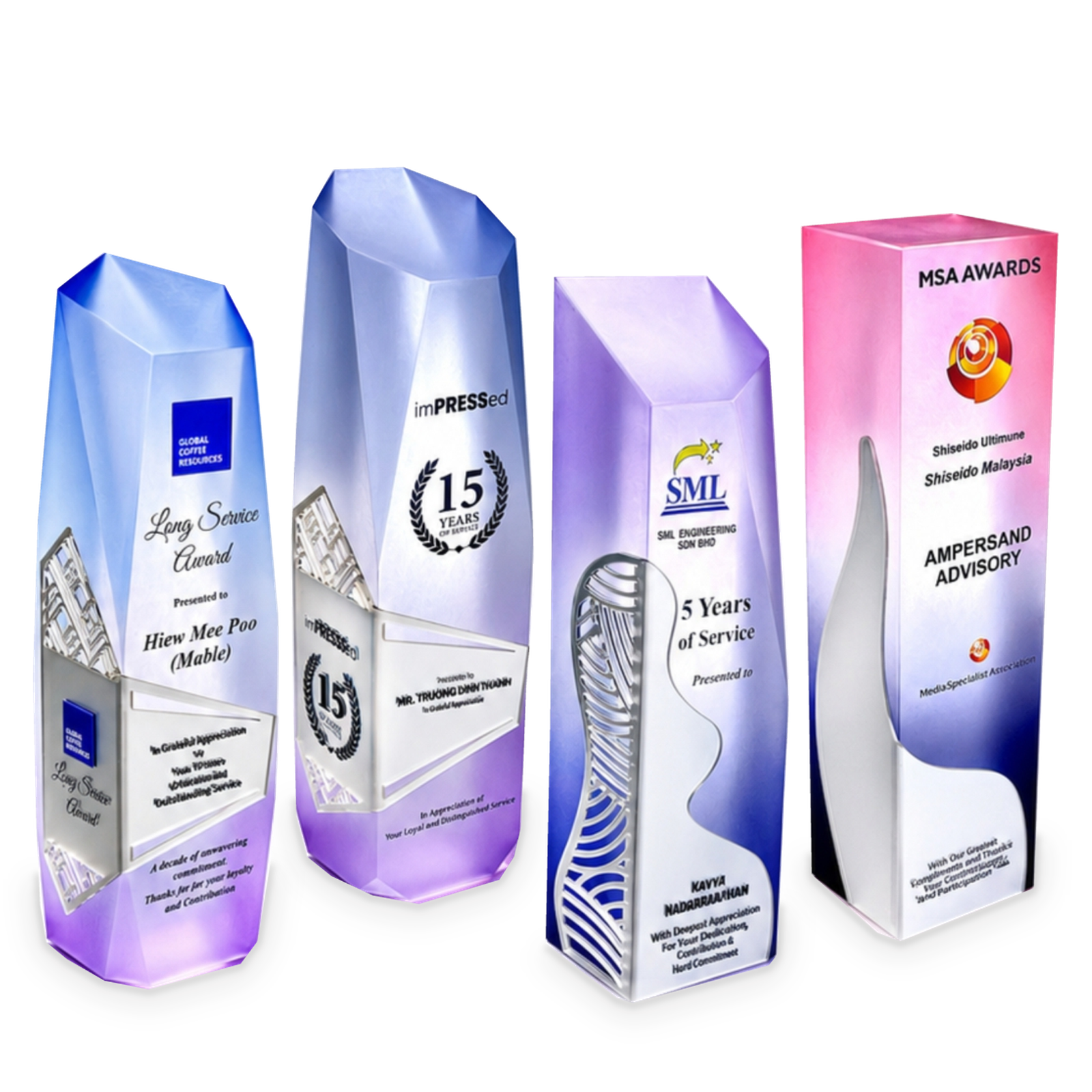 Color Glow Series / Frost Glow Acrylic Award Series · G016-T02 · Models 1061 / 1062 / 1063 / 1064 · GoBig catalogue product designs on a white background